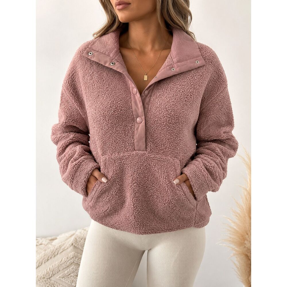 C&C California Pink Sherpa Fleece Pullover Women's Medium Cozy